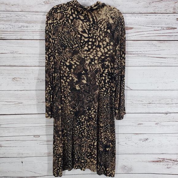 Chico's Travelers Brown Paisley Slinky Button Front Long Sleeve Dress Size 3 - Picture 12 of 13